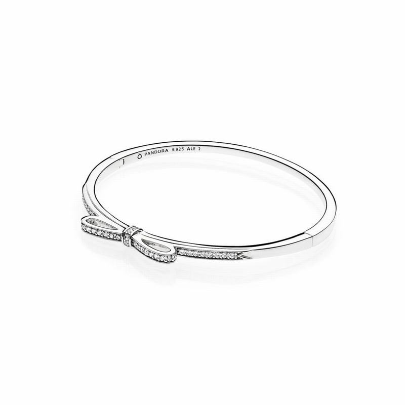 Pandora Sparkling Bow Bangle Bracelet Ireland - Sterling Silver/Cubic Zirconia - 628349BNZ